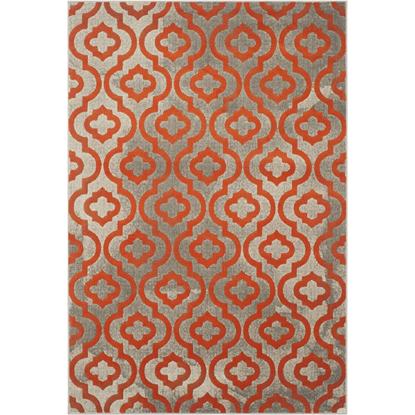 Bungalow Rose Rodanthi Performance Light Gray/Orange Rug Wayfair